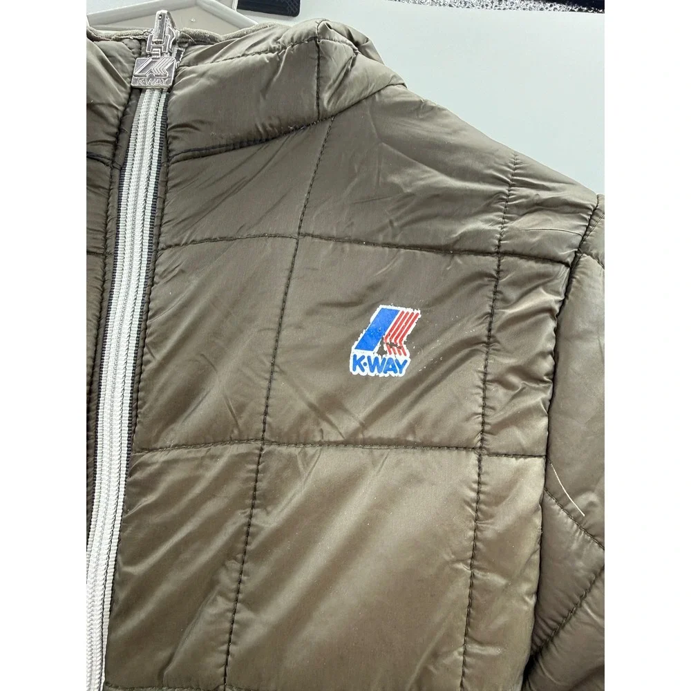 K-Way Puffer‎ Jacket Youth 10Y Olive Green Jacques Thermo Light Hooded Quilted